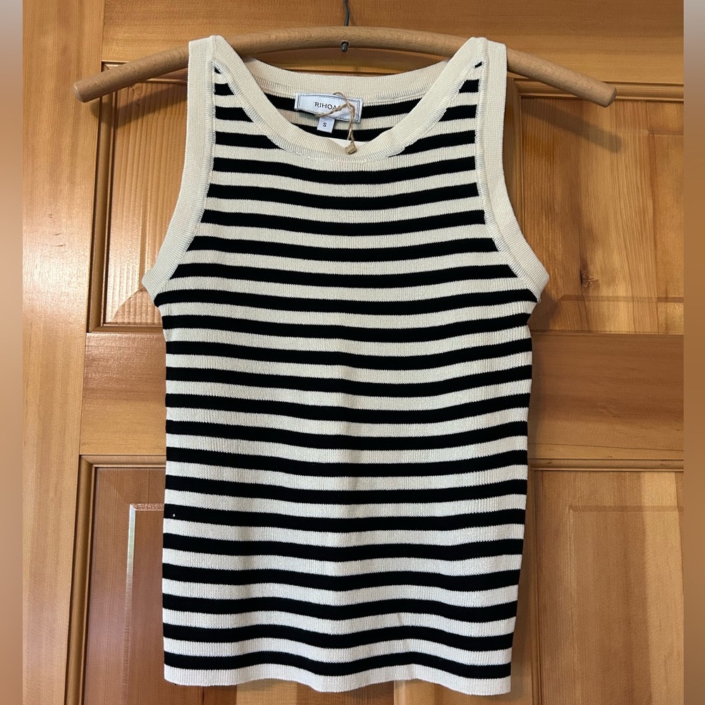 RIHOAS Cream and Black Striped Top